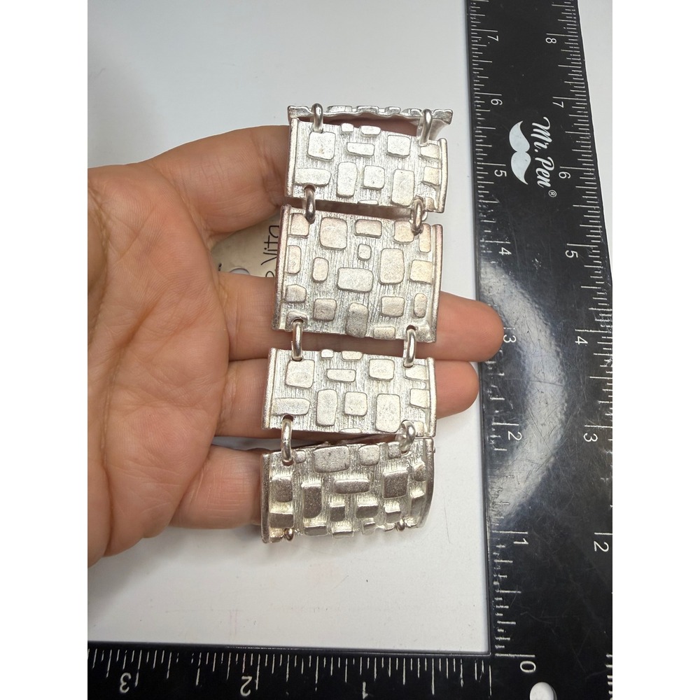 Dolce Vita Paris Silver Tone Brutalist Geometric Panel Link Statement Bracelet